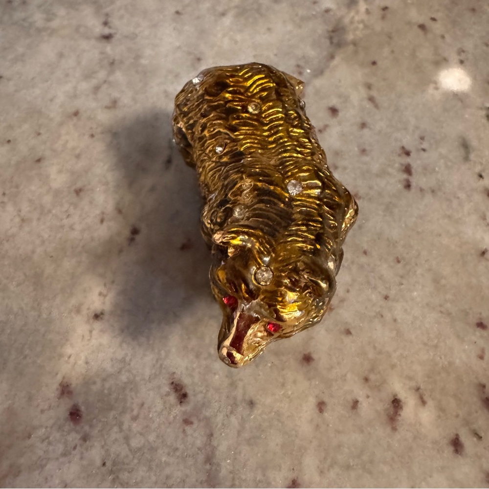 Gold Bear with Red Crystals Trinket Box